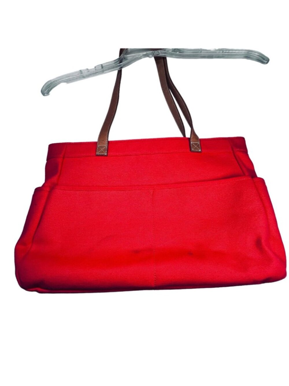 Fossil Orange Coated Canvas Purse Hand Bag Leather Handles Front Zip Pocket Tote - Picture 4 of 13